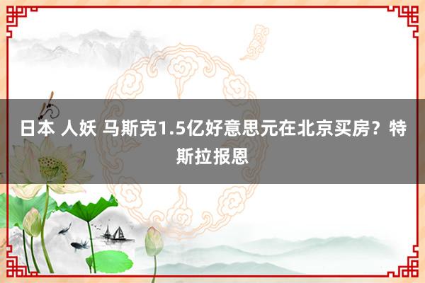 日本 人妖 马斯克1.5亿好意思元在北京买房？特斯拉报恩